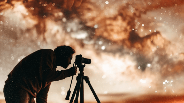 AI generated illustration of a photographer under the stars